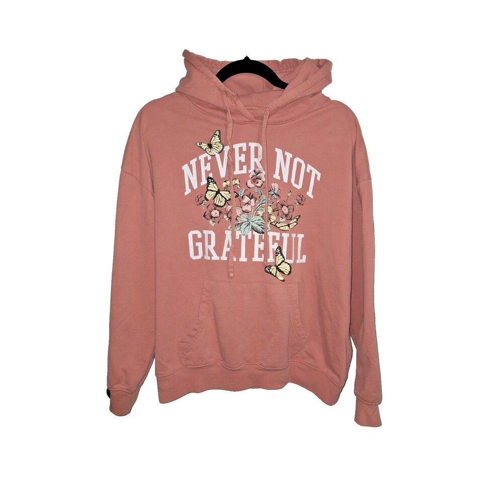 Zoe & Liv Women's Hoodie Never Not Grateful Butterfly Flower Sweatshirt Size L